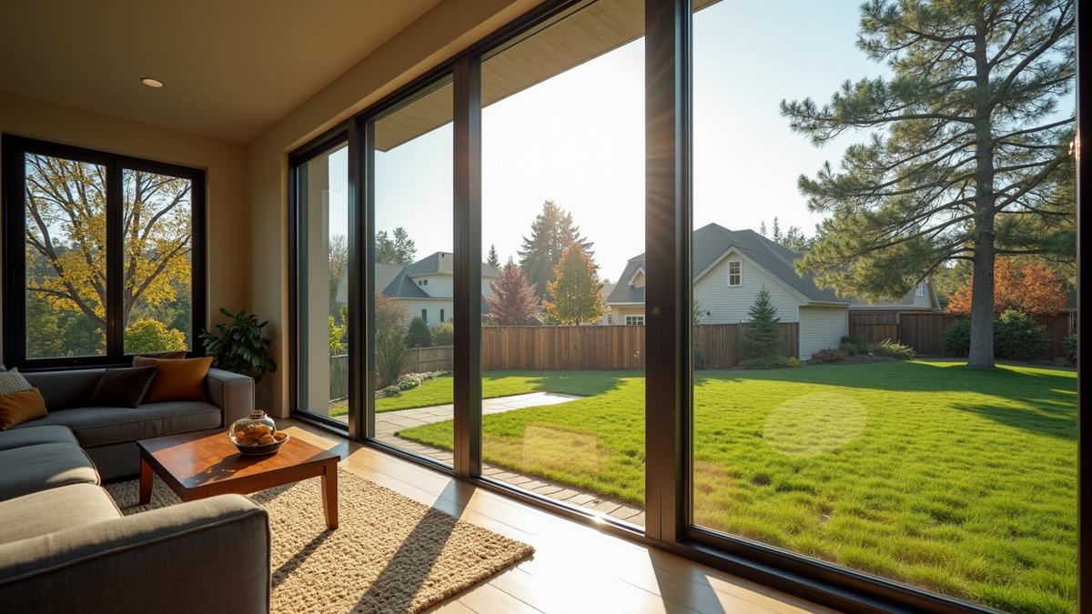 Wide angle view of a suburban home with large windows demonstrating the benefits of energy-efficient window film.