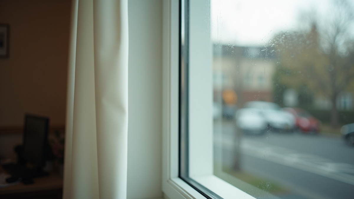 Close-up view of a residential window with clear window film installed