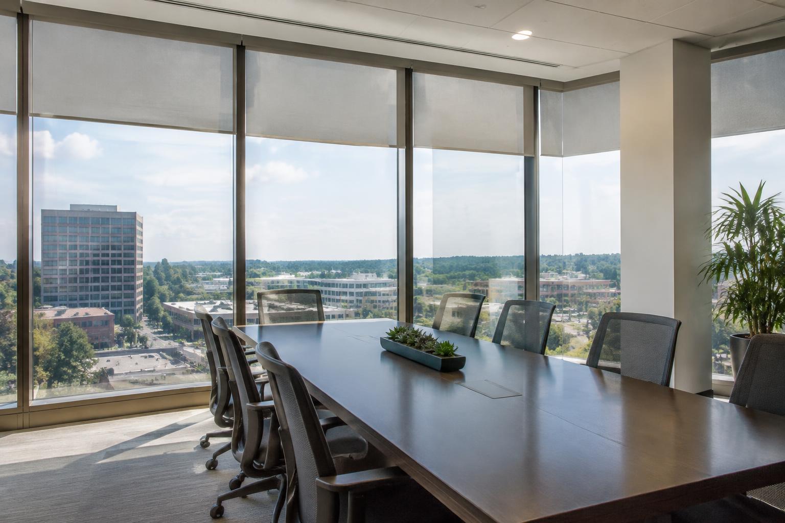 San Mateo office conference room with floor-to-ceiling windows treated with glare-reducing window film